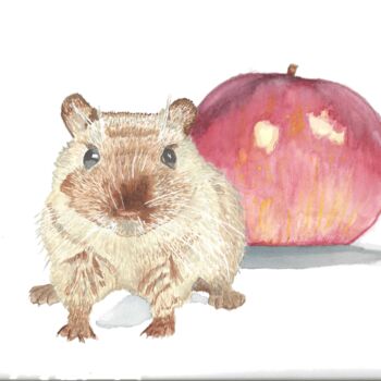 Painting titled "jojo le hamster" by Annette Bernard, Original Artwork, Watercolor