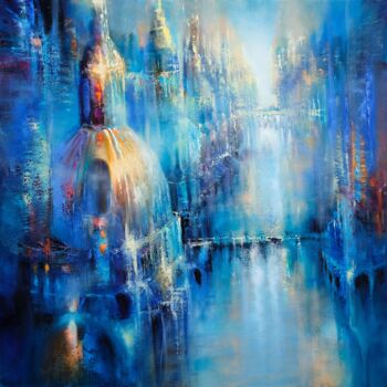 Painting titled "Die alte Stadt - Th…" by Annette Schmucker, Original Artwork, Oil Mounted on Wood Stretcher frame