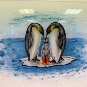 Peinture intitulée "Pinguine" par Annette Speck, Œuvre d'art originale, Peinture vitrail Monté sur Verre