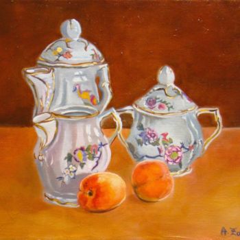 Painting titled "Porcelaine et abric…" by Anne Zamo, Original Artwork, Oil