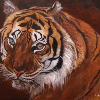 Peinture intitulée "Banda la tigresse" par Anne Zamo, Œuvre d'art originale, Huile