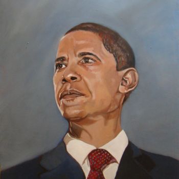 Peinture intitulée "Portrait de Barack…" par Anne Zamo, Œuvre d'art originale, Huile