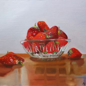 Painting titled "Coupelle de fraises…" by Anne Zamo, Original Artwork, Oil