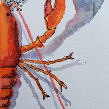 Drawing titled "Homard Aquarelle" by Annha, Original Artwork