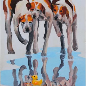 Painting titled "les chiens devant l…" by Annha, Original Artwork, Acrylic