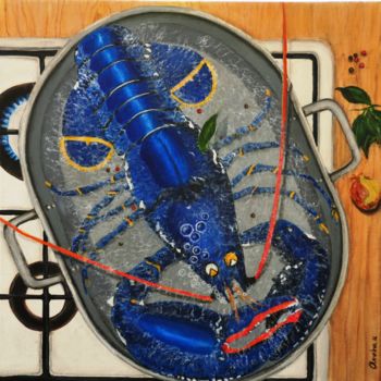 Schilderij getiteld "homard-court-bouill…" door Annha, Origineel Kunstwerk, Acryl