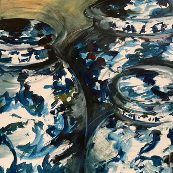 Pintura titulada "Drie blauwe vazen s…" por Annick Blommaert, Obra de arte original, Acrílico