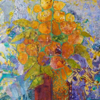 Collages titled "Bouquet au vase mar…" by Annick Brulois, Original Artwork, Acrylic Mounted on Wood Stretcher frame