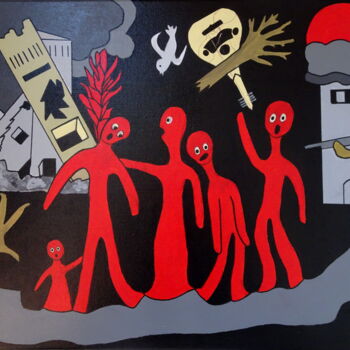 Painting titled "FRERES HUMAINS...(2)" by Annick Couëdel, Original Artwork, Acrylic