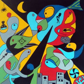 Картина под названием "FANTASMAGORIE 5" - Annick Couëdel, Подлинное произведение искусства, Акрил