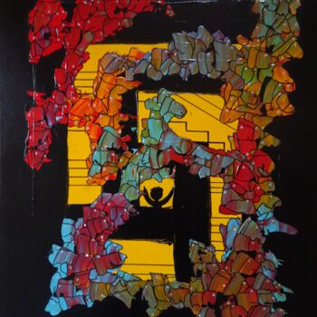 Schilderij getiteld "FANTASMAGORIE 4" door Annick Couëdel, Origineel Kunstwerk, Acryl Gemonteerd op Frame voor houten branca…