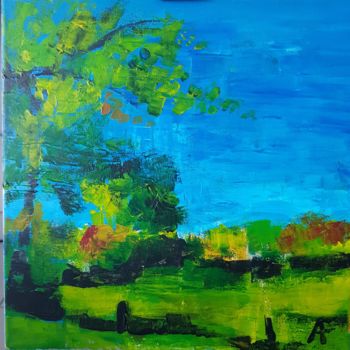 Painting titled "Paysage Limousin" by Annick Fournier, Original Artwork, Acrylic