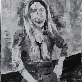 Schilderij getiteld "La jeune femme assi…" door Annick Fournier, Origineel Kunstwerk, Acryl