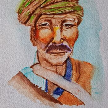 Drawing titled "Le Berbère" by Annick Fournier, Original Artwork, Watercolor