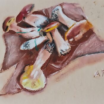 Drawing titled "Cèpes" by Annick Fournier, Original Artwork, Pastel