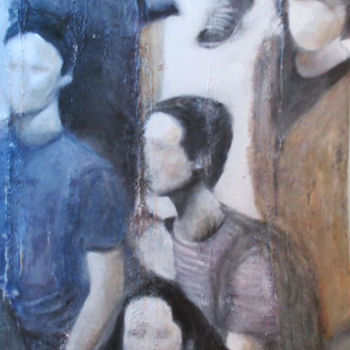 Painting titled "groupe dans la rue" by Ga'A, Original Artwork, Oil