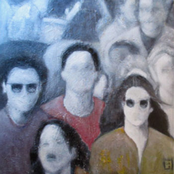 Painting titled "foule" by Ga'A, Original Artwork, Oil