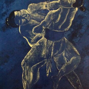 Peinture intitulée "Lutteurs sumos" par Annick Ploquin (Madiot), Œuvre d'art originale, Acrylique Monté sur Châssis en bois