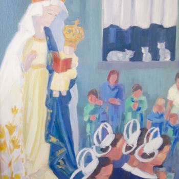 Ζωγραφική με τίτλο "La procession à Châ…" από Annick Queffélec, Αυθεντικά έργα τέχνης, Λάδι