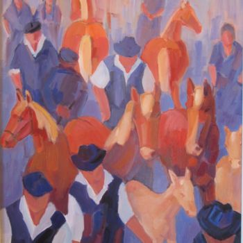 Pittura intitolato "Marché aux chevaux…" da Annick Queffélec, Opera d'arte originale, Olio