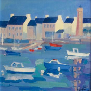 Painting titled "port de Roscoff" by Annick Queffélec, Original Artwork, Oil