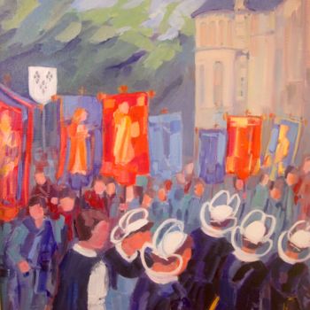 Peinture intitulée "retour de procession" par Annick Queffélec, Œuvre d'art originale, Huile