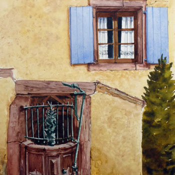 Картина под названием "2015-fenêtre et pui…" - Annick Berteaux, Подлинное произведение искусства, Акварель