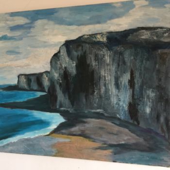 Painting titled "falaises" by Annick Ferrier Dorléans, Original Artwork, Oil Mounted on Wood Stretcher frame