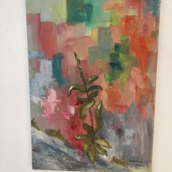Painting titled "Herbe de rue" by Annick Ferrier Dorléans, Original Artwork, Acrylic Mounted on Wood Stretcher frame