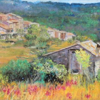 Painting titled "Trigance, village p…" by Annickharrois, Original Artwork, Pastel