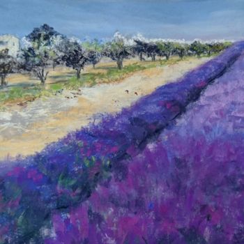 Painting titled "lavandes-en-provence" by Annickharrois, Original Artwork, Pastel