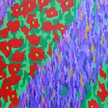 Schilderij getiteld "Poppies and lavender" door Annick Mckenzie, Origineel Kunstwerk