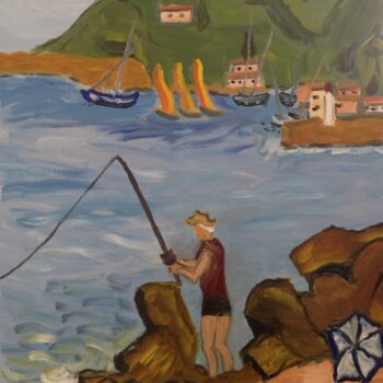 Peinture intitulée "Le pêcheur" par Annie Agostini, Œuvre d'art originale, Huile