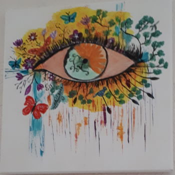 Painting titled "Oeil" by Nanou, Original Artwork, Acrylic Mounted on Wood Stretcher frame