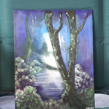 Painting titled "Sous bois intriguant" by Nanou, Original Artwork, Acrylic