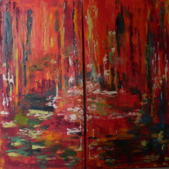 Peinture intitulée "Etang Rouge" par Ani-Ca, Œuvre d'art originale, Huile