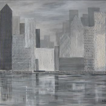 Painting titled "city grise" by Annie Cuquel, Original Artwork, Acrylic