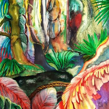 Peinture intitulée "Forêt primaire" par Annie Décarpes (kirova), Œuvre d'art originale, Encre