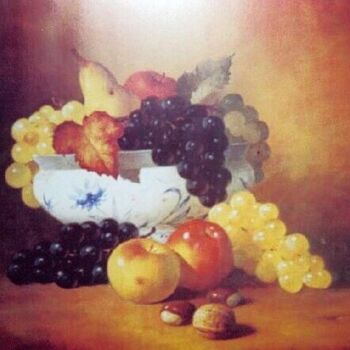 Картина под названием "PORCELAINE ET FRUITS" - Annie Dite Ana Maillet, Подлинное произведение искусства