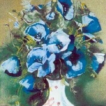 Pintura intitulada "ANEMONES BLEUES" por Annie Dite Ana Maillet, Obras de arte originais