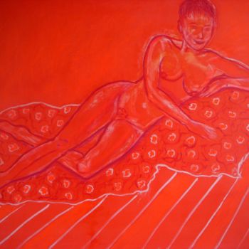 Painting titled "Nu rouge" by Annie Godia Dolladille, Original Artwork, Acrylic Mounted on Wood Stretcher frame