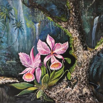 Malarstwo zatytułowany „Orchidées en Forêt…” autorstwa Ani. L, Oryginalna praca, Akryl