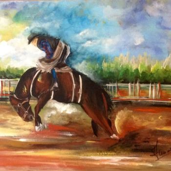Painting titled "Bronc  riding" by Annie Galipot, Original Artwork, Acrylic