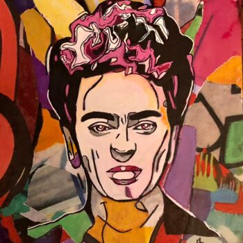 Collages titled "Frida femme battante" by Annie Predal, Original Artwork, Acrylic