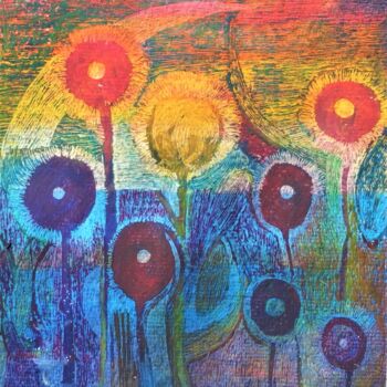 Рисунок под названием "fleurs-des-champs-2…" - Annie Vandemalle, Подлинное произведение искусства, Пастель