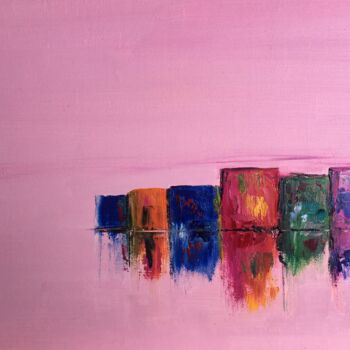 Painting titled "Horizon rose" by Annie Bibaut, Original Artwork, Oil