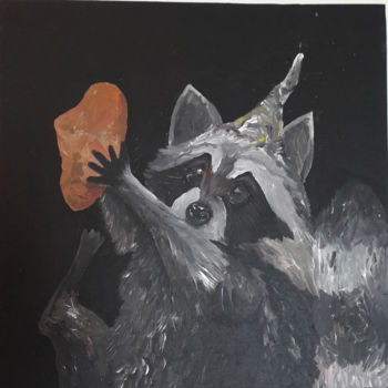 Painting titled "Waschbär mit Kartof…" by Anni Rodriguez, Original Artwork, Acrylic