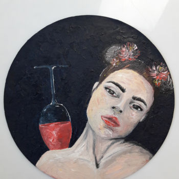 Painting titled "Wine on shoulder" by Anni Rodriguez, Original Artwork, Oil
