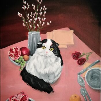 Painting titled "Cat Study" by Annita Luxon, Original Artwork, Oil