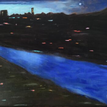 Painting titled "Night in the town" by Ann Lahti, Original Artwork, Oil